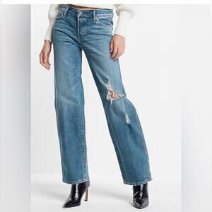 Express Low Rise Distressed Straight Jeans Sz OS (Fits Like 24) 90’s Ripped